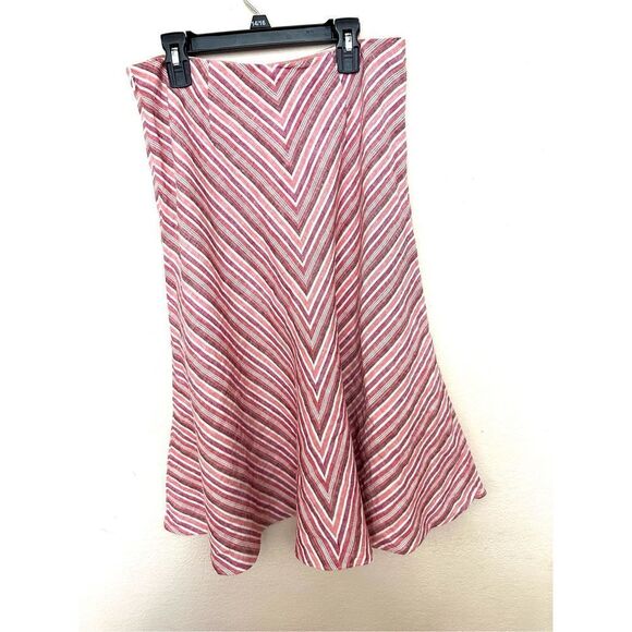Banana Republic  Pink Chevron Candy-Stripe Midi Skirt 100% linen - Picture 1 of 6